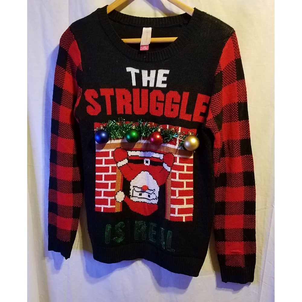 No Boundary Womens Size Large‎ 11/13 Ugly Christmas Sweater The Struggle Is Real